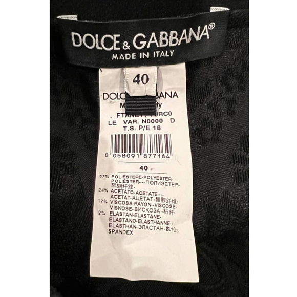 DOLCE & GABBANA BLACK TULIP JACQUARD SLIM STRETCH PANTS (IT/40) - Picture 6 of 8